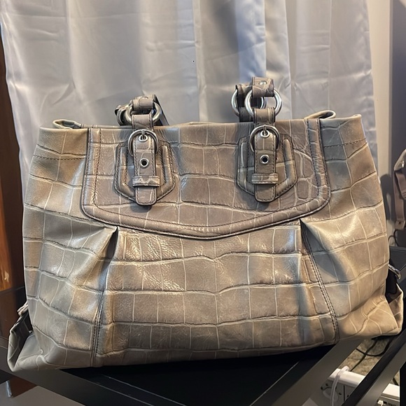 Coach Madison Grey Leather Embossed Carryall Crocodile Print Bag Purse - Picture 3 of 16
